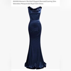 Blue satin evening gown